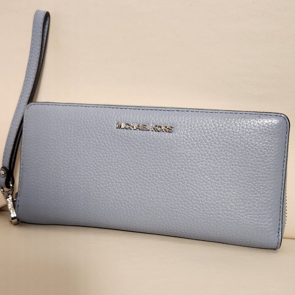 Like New - Michael Kors Blue Clutch Wristlet Pebbled Leather